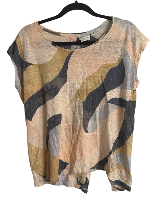 Rachel Zoe Tops - Rachel Zoe Pink Linen Abstract Wave Print Short Sleeve Blouse Size L